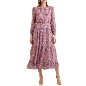 SALONI Isabel embroidered silk-georgette midi dress